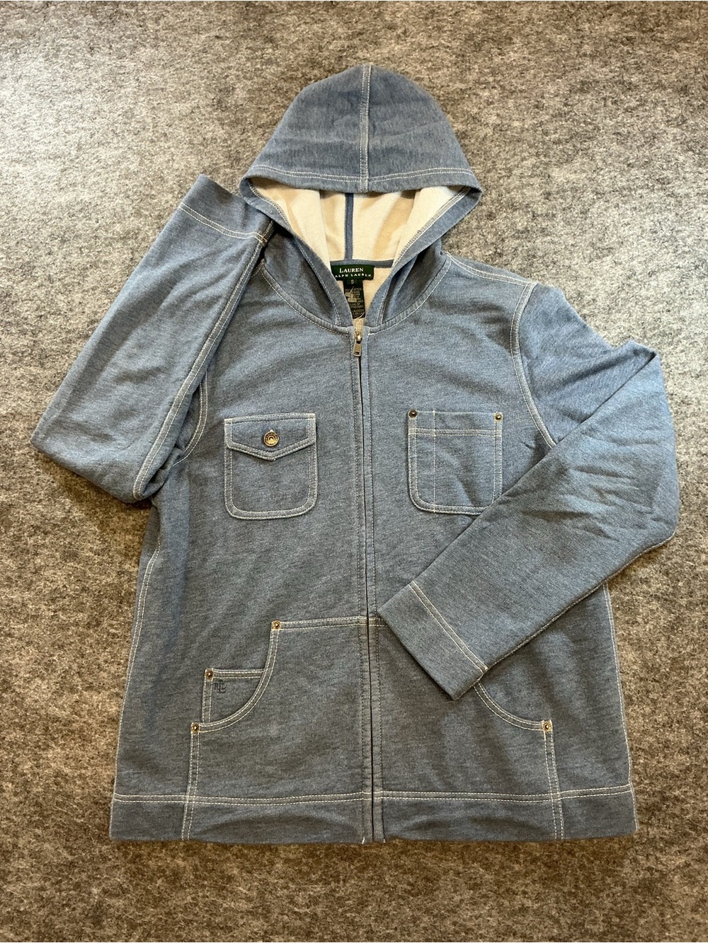 Lauren Ralph Lauren Blue Zip-Up Hooded Sweatshirt Size S
